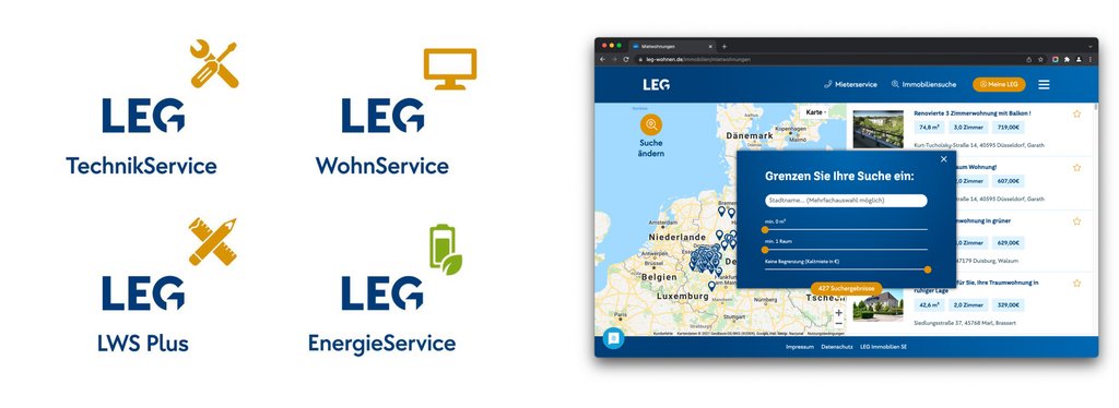 LEG – Logos Tochterfirmen und Web-Ansicht