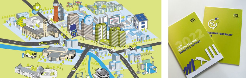 swb - Illustration und Titelbildnasicht Geschäftsbericht